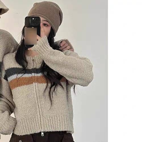 Color-Blocked Striped Sweater – Oversized Unisex Knit Pullover, Soft & Cozy Vintage-Inspired Casual Wear_viptrois.com