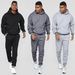 Men's Clothing Ruffled Collar Contrasting Color Splicing Sweatshirt Men's Two Piece Hooded Casual Sports Suit_viptrois.com