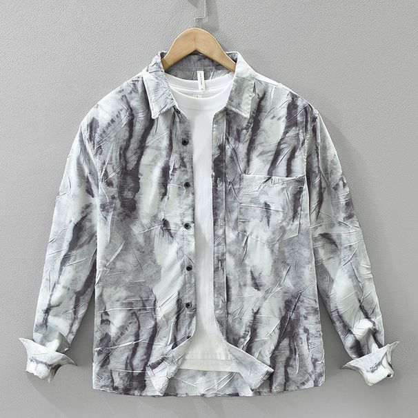 Tie Dye Retro Long Sleeved Shirt For Men, Fashionable And Versatile, Artistic And Casual Loose Top_viptrois.com