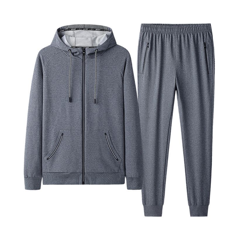 Men's Clothing Autumn hooded sweatshirt suit men's trendy solid color plus fat plus size fat man casual two piece suit fat man sportswear_viptrois.com