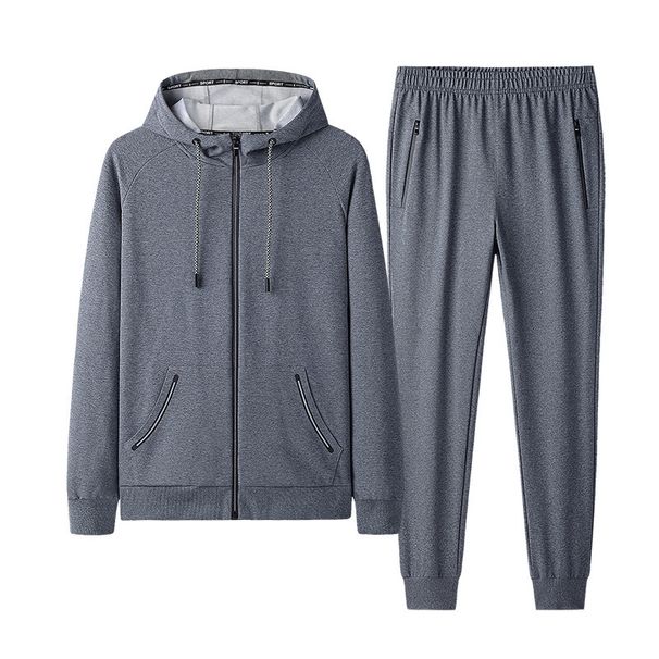 Men's Clothing Autumn hooded sweatshirt suit men's trendy solid color plus fat plus size fat man casual two piece suit fat man sportswear_viptrois.com