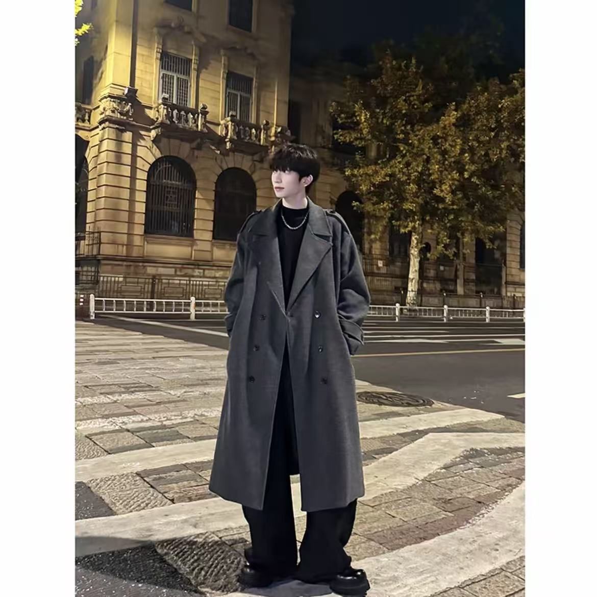 Pulse Autumn Winter Men's Thickened Mid-Length Overcoat Trendy Street Style Trench Casual Woolen Coat_viptrois.com