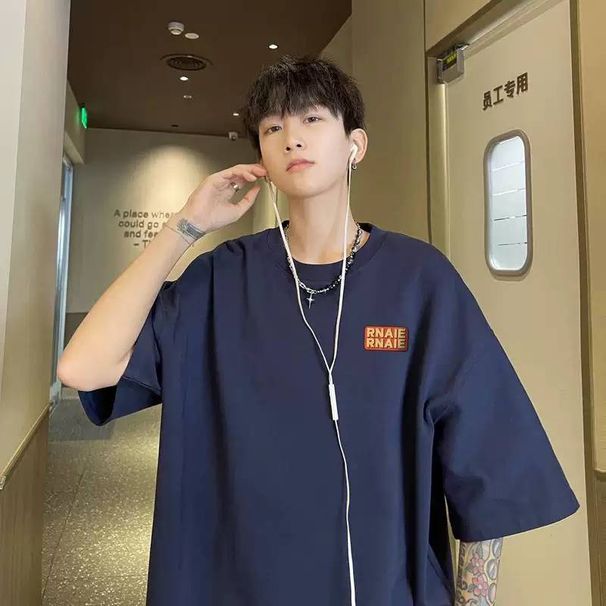 2025 Pure Cotton Plus Size Loose Summer New Trendy Brand Half Sleeve Ins Versatile Printed Top Plus Size Men's Clothing_viptrois.com