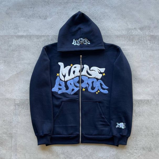 Men's Clothing Autumn New Style Sweatshirt Personality Street Style Foam Letter Print Cardigan Sweatshirt Jacket_viptrois.com