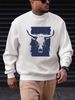 Men's Loose Casual Fashionable Wild Western Bull Head Pattern Printed Round Neck Long Sleeved Sportswear For Autumn And Winter_viptrois.com