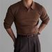 Men's Fit Polo Sweater Long Sleeve Knit Shirt V-Neck Business Casual Stretch Polyester S-2XL Fall Winter Essential_viptrois.com