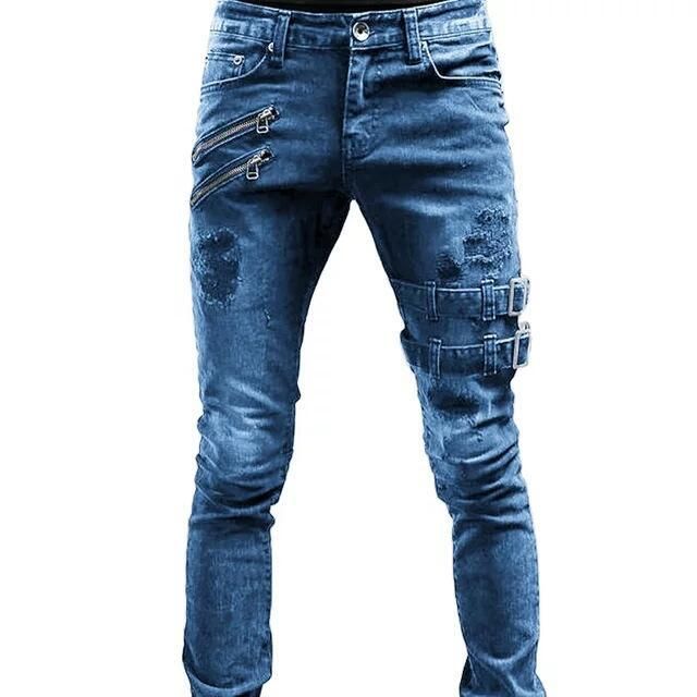 New Motorcycle Style, Trendy And Elastic Skinny Jeans_viptrois.com