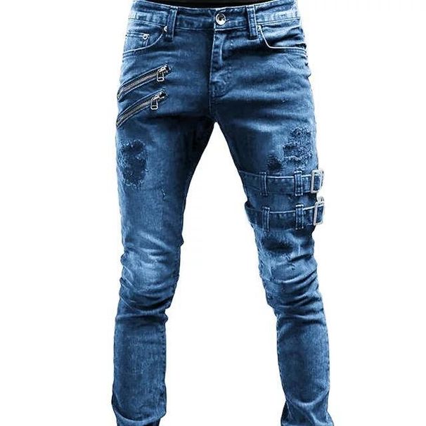 New Motorcycle Style, Trendy And Elastic Skinny Jeans_viptrois.com