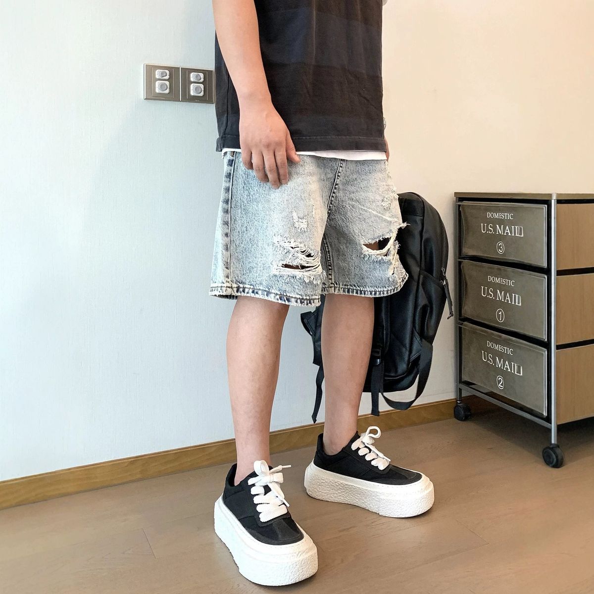 Men's Distressed Denim Shorts - 5-Inch Inseam Relaxed Fit Casual Cutoff Jeans Shorts For Men, Streetwear Summer Style_viptrois.com