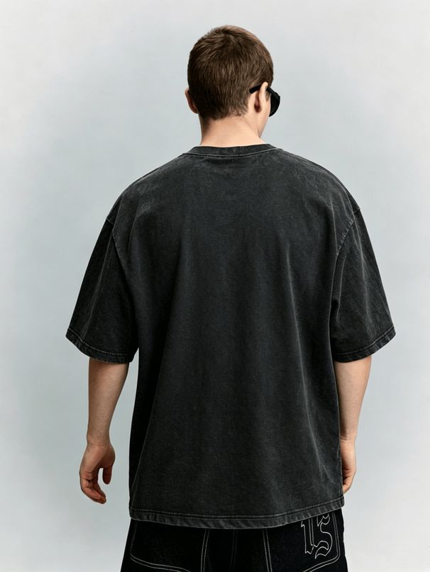 Offline Warning Triangle Heavyweight Washed Graphic T-Shirt Men's Oversized Streetwear Tee_viptrois.com