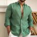 Breathable Linen Cotton Blend Shirt For Men, Classic Casual Solid Color Button Down Shirt, Comfortable Daily Wear & Smart Casual Style_viptrois.com