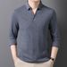 Scissor Collar Long Sleeve T-Shirt Men, Spring And Autumn New Simple Versatile Solid Color Polo Shirt Top For Men_viptrois.com