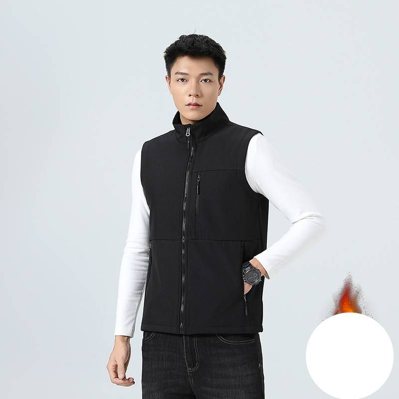 Men's Clothing Men's Soft Shell Vest Autumn And Winter New Style High End Plus Velvet Warm Stand Collar Casual Vest Jacket Waistcoat_viptrois.com