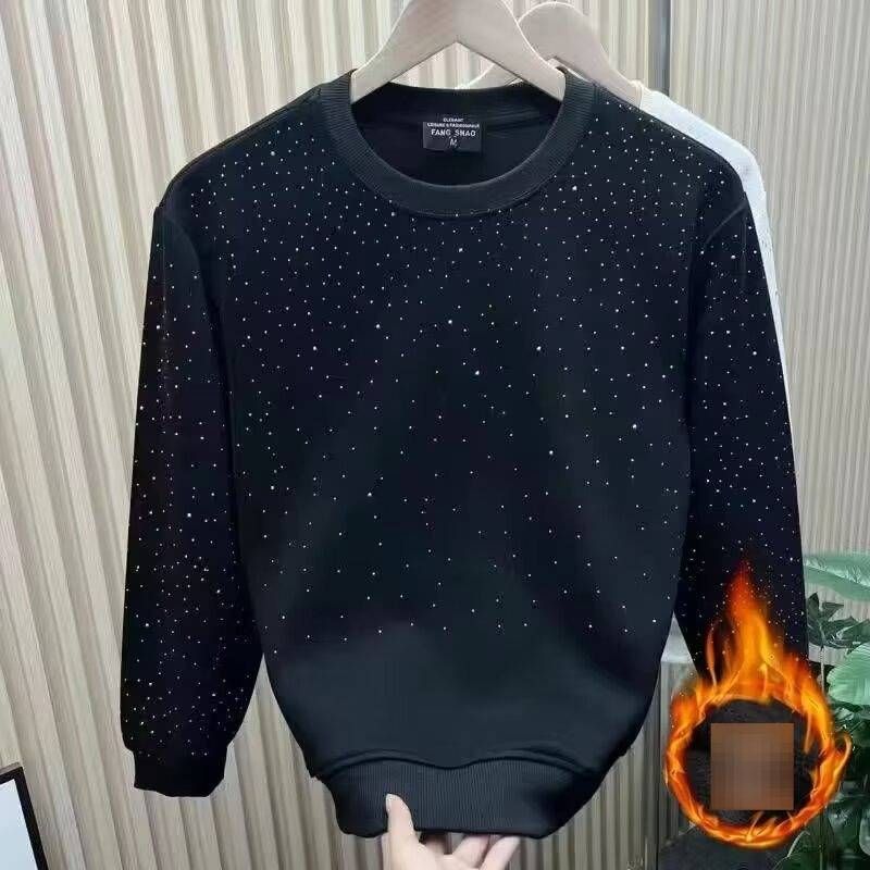 Unisex Glitter Star Pullover Hoodie – Fleece-Lined Long Sleeve T-Shirt With Cosmic Print (S-3XL, Black/White)_viptrois.com