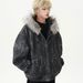 Men's Distressed Vintage Hooded Jacket – Oversized Fit, Faux Fur Trim, Heavyweight Cotton For Winter_viptrois.com