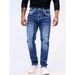 Men's Slim Fit Stretch Denim Jeans - Classic Blue Washed Straight Leg Pants With Embroidery Detail (S-2XL, Blue/Light Blue)_viptrois.com