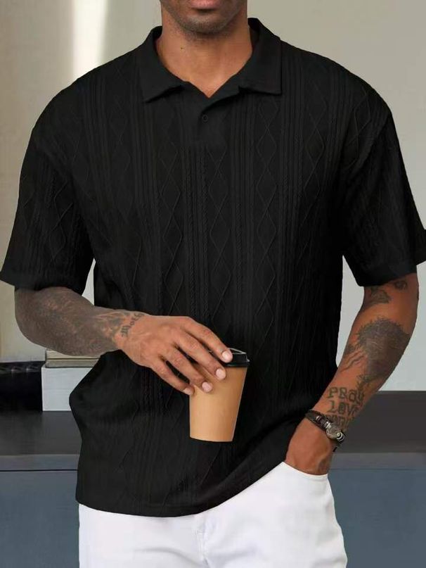 Men's Clothing Daily Casual Shirt Solid Color Lapel Pullover All Match T Shirt Tops_viptrois.com