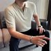 Men's High Quality Short Sleeved Polo Shirt Lyocell Linen Half Zip Business Casual Knitwear for Cross Border Foreign Trade_viptrois.com