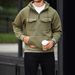 Men's Casual Half-Zip Hooded Sweatshirt - Military Green Relaxed Fit With Multiple Pockets (S-XXL, Polyester Knit, Unisex Pullover For Everyday Wear)_viptrois.com