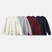 Men’s Cable-Knit V-Neck Cardigan – Oversized Streetwear Sweater With Soft Wool Blend (M-XXL, Anchorage Red/Milk White/Light Grey/Navy)_viptrois.com