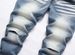 Suitable For All Seasons Light-colored Men's Stretch Ripped Tie-dye Blue Trendy Slim Fit AM Jeans_viptrois.com