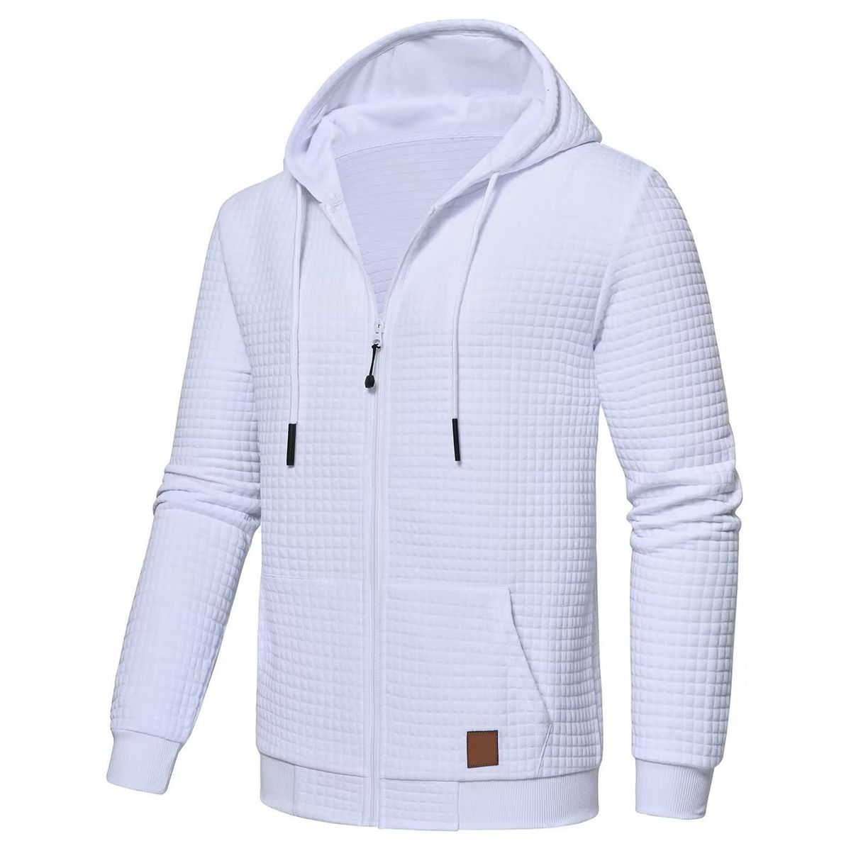 Cross-Border European And American Men's Plaid Jacquard Sweatshirt Long Sleeve Hoodie Warm Color Hooded Sports Zipper_viptrois.com