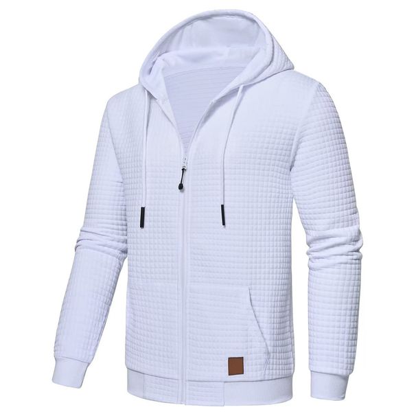 Cross-Border European And American Men's Plaid Jacquard Sweatshirt Long Sleeve Hoodie Warm Color Hooded Sports Zipper_viptrois.com