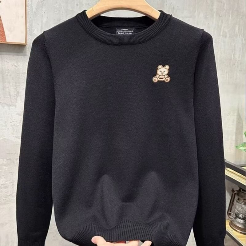 Men's Stylish Round Neck Sweater - Winter Knit Pullover With Embroidery, Warm & Comfortable, M-3xl (White/Black/Green)_viptrois.com