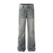 Trendy Flared American Retro Distressed Slim Fit Couple Jeans For Teenagers, Straight Leg, Washed, Button, Slightly Elastic_viptrois.com