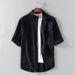Men's Clothing Linen Short Sleeved Shirt Three Quarter Sleeve Cotton And Linen Stand Up Collar Shirt_viptrois.com