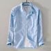 Men's Clothing Linen Shirt Long Sleeved Shirt Casual Lapel Solid Color Loose Breathable Linen Shirt_viptrois.com