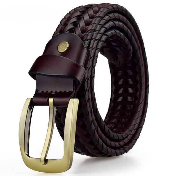 Men's Belts Hand Woven Leather Belt Men's Fashion Retro Leather Belt Breathable Pin Buckle Trouser Belt_viptrois.com
