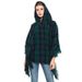 Unisex Spring and winter Christmas green cape loop yarn bristle check hooded cape_viptrois.com
