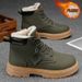 Men's Classic British Style Fleece-Lined Martin Boots - Comfortable Round Toe Casual Shoes For Winter (Khaki, Black, Gray, Green)_viptrois.com