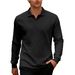 Men's Casual Long Sleeve Polo Shirt With Button-Down Collar & Jacquard Texture – Relaxed Fit, Solid Color, Breathable Fabric For Everyday Wear_viptrois.com