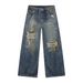 Men's Clothing Four Seasons Distressed Fashion Dirty Dyed Retro Wide Leg Jeans Casual_viptrois.com