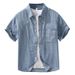 Retro Denim Short Sleeved Shirt For Men, Fashionable And Versatile, Artistic And Casual Loose Top_viptrois.com