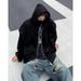 Silhouette Hooded Cardigan Sweatshirt Men's Autumn Short Shoulder Padded Casual Sports Jacket Top_viptrois.com