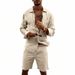Men's Casual Linen Shirt And Beach Shorts Set Style Spring Autumn Vacation Loose Long Sleeve Clothing_viptrois.com
