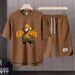Men's Clothing 2024 Waffle Casual Summer Suit Men's Loose Teen Short sleeved T shirt Shorts Handsome Two piece Suit_viptrois.com