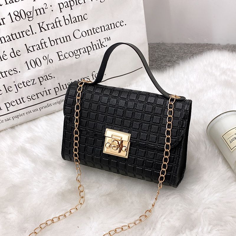 Women's New Wave-Textured Square Bag - Polka Dot Print & Quilted Lock Flap Crossbody Purse_viptrois.com