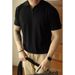 Men's Clothing Knitted Sweater Ice Silk Short Sleeved Men's Slim Business Polo Shirt V Neck Trendy T Shirt_viptrois.com