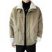 Unisex Heavyweight Fleece-Lined Jacket – Stand Collar Winter Coat With Zip Pockets & Thermal Polyester Fill (M-5XL, Black/Moss Green)_viptrois.com