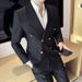 CT Men's Blazer With Metal Buttons, Slim Fit Double Breasted Peak Lapel Single Suit Jacket_viptrois.com