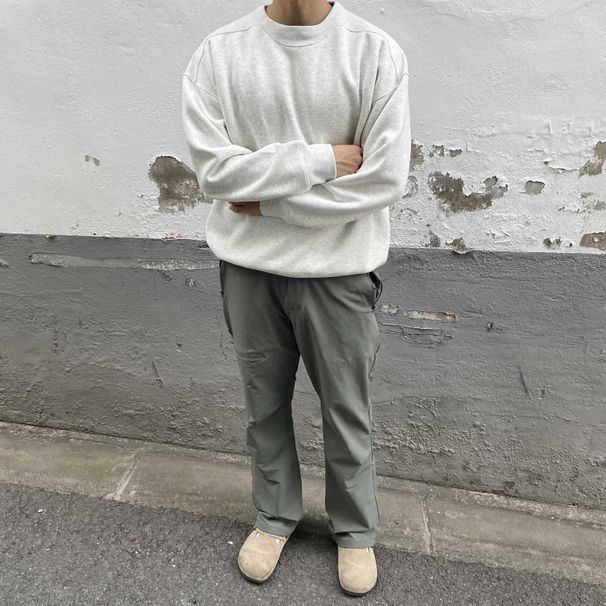 American Style 450G Small Neckline Boxy Short Wide Fit Fitness Cleanfit Round Neck Sweatshirt Patchwork Ribbed Men_viptrois.com
