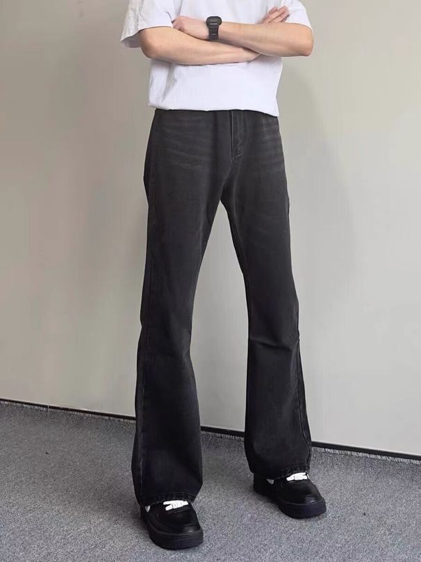American Yellow Mud Dyed Washed Denim Jeans For Men's High Street Summer New Style Straight Tube Slim Fit Micro Flared_viptrois.com