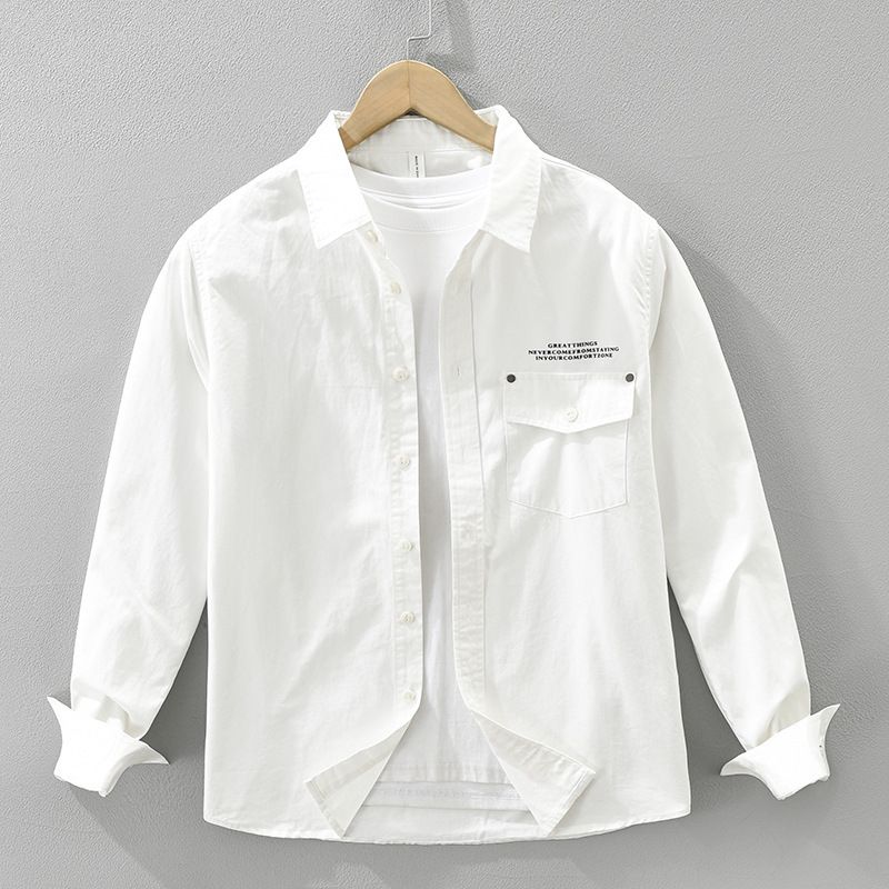 Workwear Printed Long Sleeved Shirt For Men, Fashionable And Versatile, Artistic And Casual Loose Top_viptrois.com