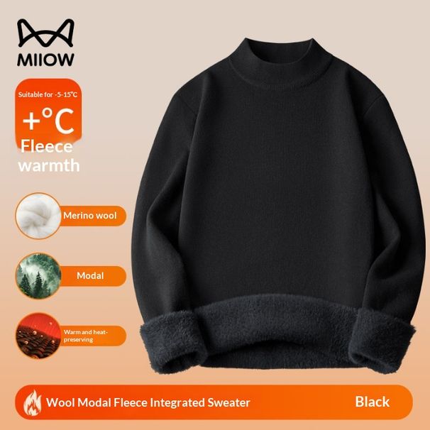 Pure Catman 650G Wool Modal One-piece Half Turtleneck Sweater Men, Warm Inner Knitwear For Autumn And Winter, Thickened With_viptrois.com
