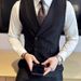 Men's Clothing Double Breasted Suit Collar Waistcoat Retro Business Casual Solid Color Slim Fashionable Vest_viptrois.com