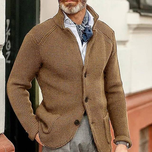 Spring Autumn 2025 Fashion Knitwear Cardigan Men Lapel Pure Color Single-Breasted Long Sleeve Slim Sweater S-4XL_viptrois.com